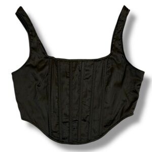 Missguided Womens Black Corset Top Size 6 Satin Sexy Vamp Goth Y2K Square Neck